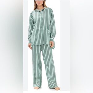 Striped Two-Piece Set in Sage Green and White